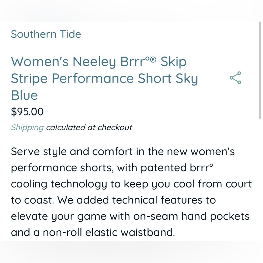 Southern Tide Women's Neeley Brrr Skip Stripe Performance Short Sky Blue XS - Picture 4 of 8